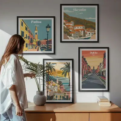 Composição de quadros de paisagens de cidades e natureza