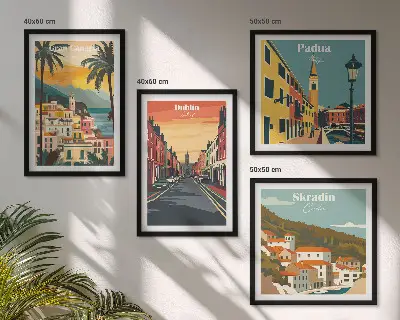Composição de quadros de paisagens de cidades e natureza