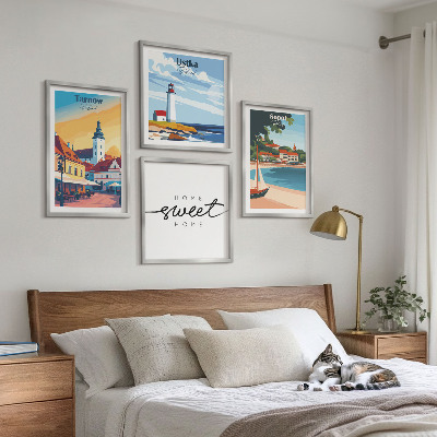Conjunto de 4 quadros com moldura Cidades polonesas Ustka Tarnów Sopot