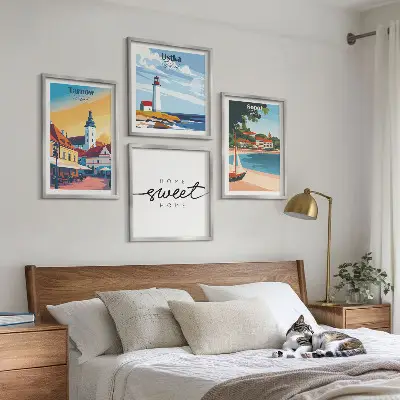 Conjunto de 4 quadros com moldura retratando cidades polonesas Ustka Tarnów Sopot