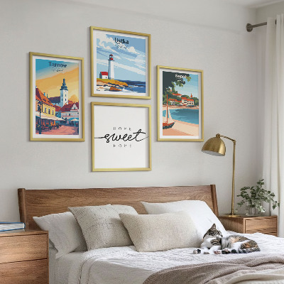Conjunto de 4 quadros com moldura Cidades polonesas Ustka Tarnów Sopot