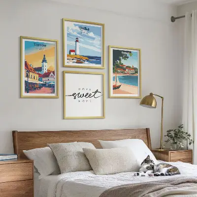 Conjunto de 4 quadros com moldura retratando cidades polonesas Ustka Tarnów Sopot