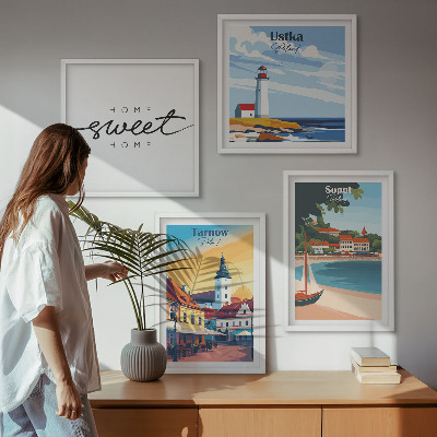 Conjunto de 4 quadros com moldura Cidades polonesas Ustka Tarnów Sopot