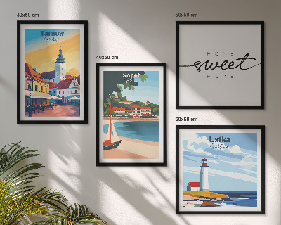 Conjunto de 4 quadros com moldura Cidades polonesas Ustka Tarnów Sopot
