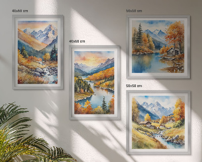 Políptico com moldura Paisagem montanhosa com um rio
