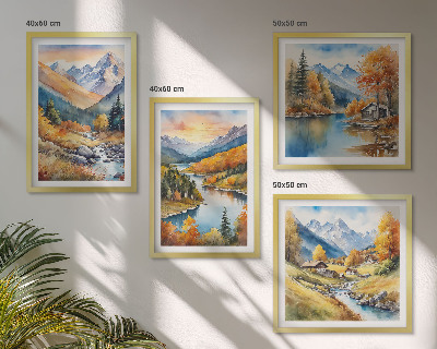 Políptico com moldura Paisagem montanhosa com um rio