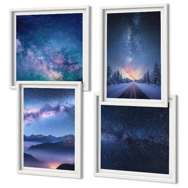 Composição de quadros céu noturno com montanhas e espaço de inverno