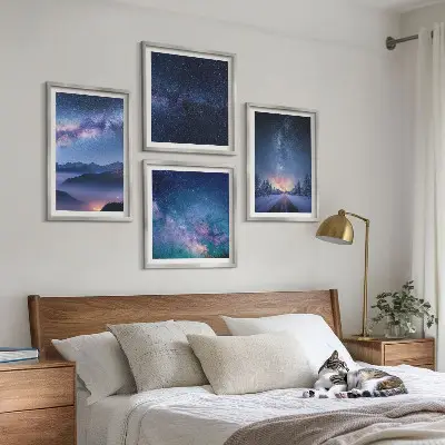 Composição de quadros céu noturno com montanhas e espaço de inverno