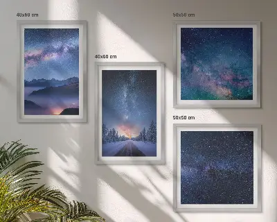 Composição de quadros céu noturno com montanhas e espaço de inverno