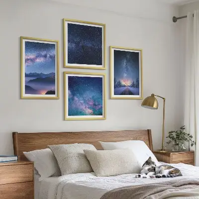 Composição de quadros céu noturno com montanhas e espaço de inverno