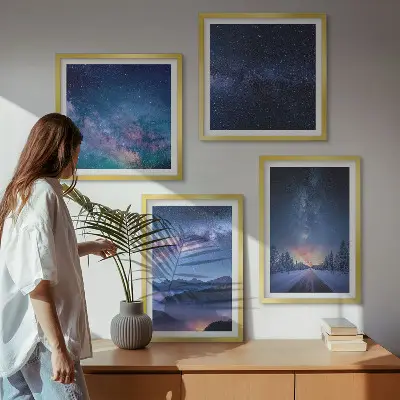 Composição de quadros céu noturno com montanhas e espaço de inverno