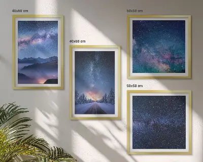 Composição de quadros céu noturno com montanhas e espaço de inverno