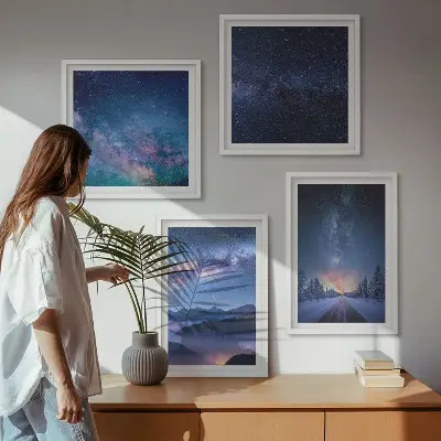 Composição de quadros céu noturno com montanhas e espaço de inverno