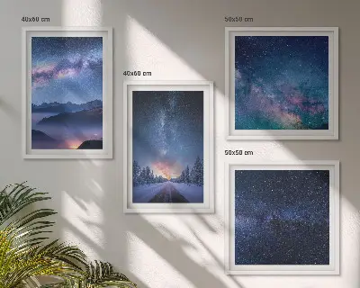 Composição de quadros céu noturno com montanhas e espaço de inverno