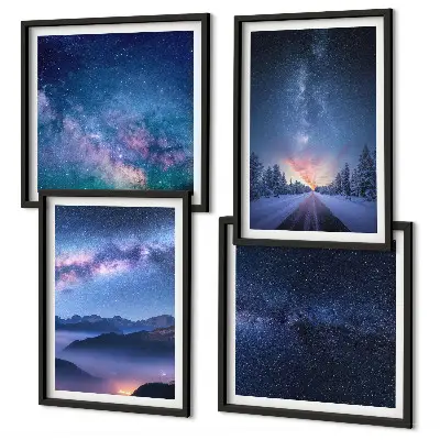 Composição de quadros céu noturno com montanhas e espaço de inverno