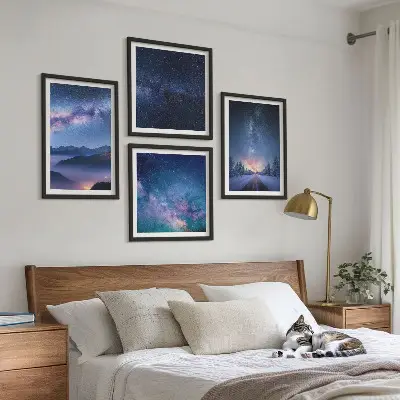 Composição de quadros céu noturno com montanhas e espaço de inverno