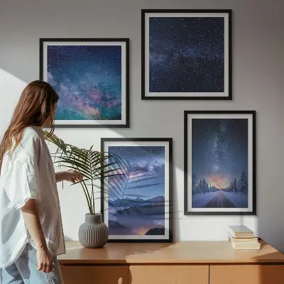 Composição de quadros céu noturno com montanhas e espaço de inverno