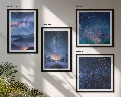 Composição de quadros céu noturno com montanhas e espaço de inverno