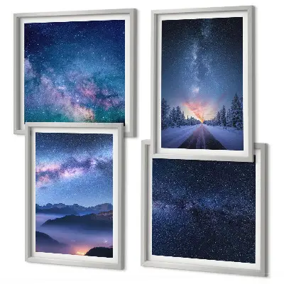 Composição de quadros céu noturno com montanhas e espaço de inverno