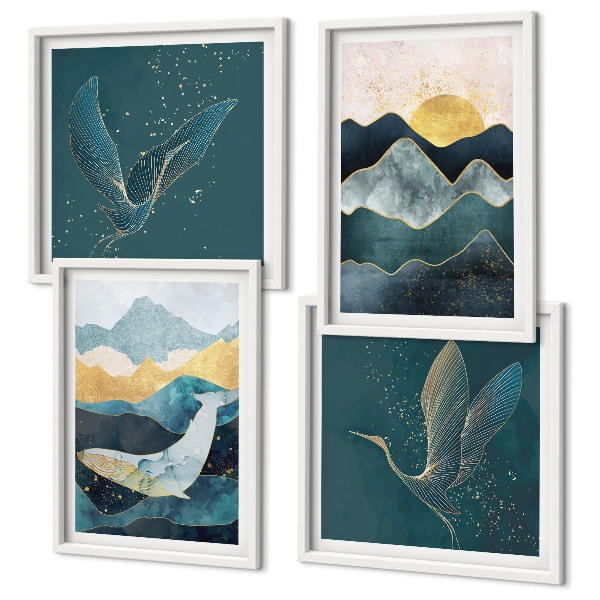 Composição de quadros Montanhas de guindastes abstratos