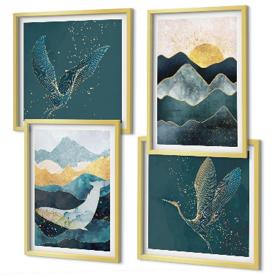 Composição de quadros Montanhas de guindastes abstratos