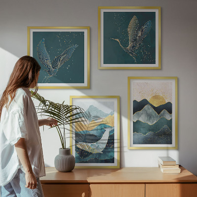Composição de quadros Montanhas de guindastes abstratos