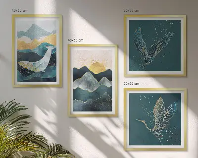 Conjunto de quadros com arte abstrata de montanhas e guindastes