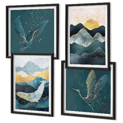 Composição de quadros Montanhas de guindastes abstratos