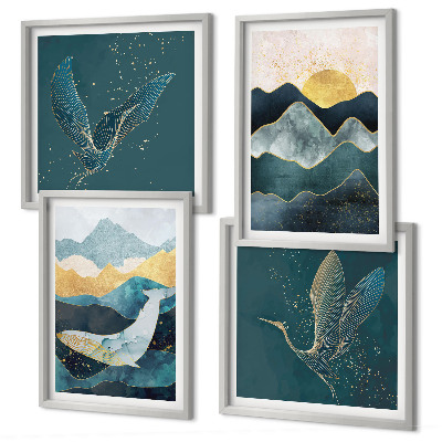 Composição de quadros Montanhas de guindastes abstratos