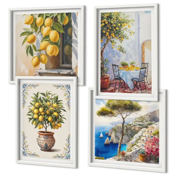 Conjunto de 4 quadros Limoeiros ao sol com moldura