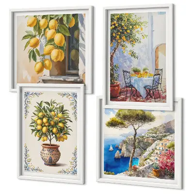 Conjunto de 4 quadros Limoeiros ao sol com moldura