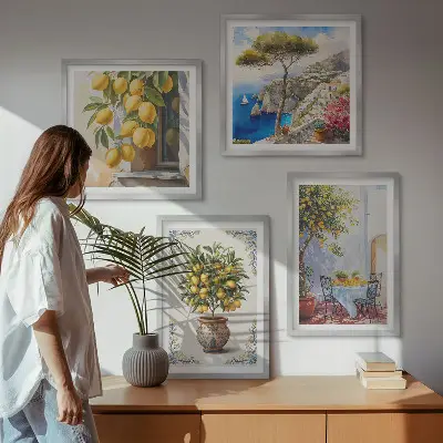 Conjunto de 4 quadros Limoeiros ao sol com moldura