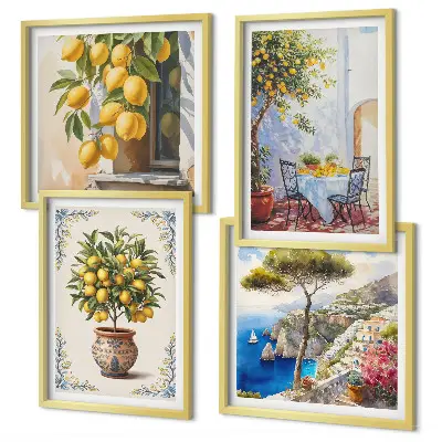 Conjunto de 4 quadros Limoeiros ao sol com moldura