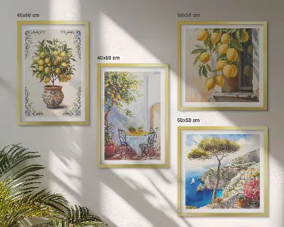 Conjunto de 4 quadros Limoeiros ao sol com moldura