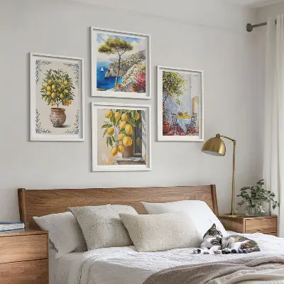 Conjunto de 4 quadros Limoeiros ao sol com moldura