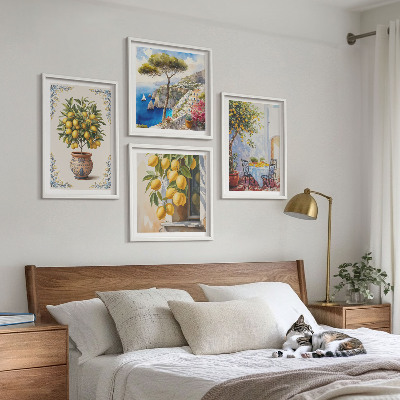 Conjunto de 4 quadros com moldura Limoeiros ao sol