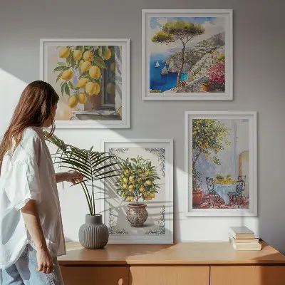 Conjunto de 4 quadros Limoeiros ao sol com moldura