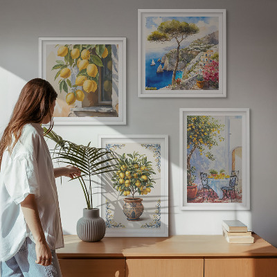 Conjunto de 4 quadros com moldura Limoeiros ao sol