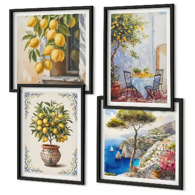 Conjunto de 4 quadros Limoeiros ao sol com moldura