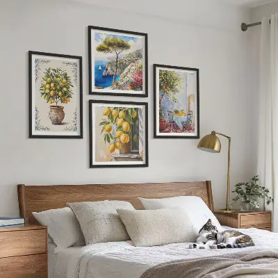 Conjunto de 4 quadros Limoeiros ao sol com moldura