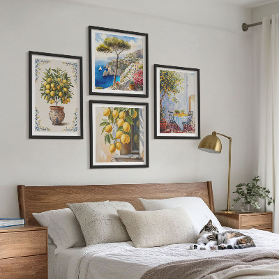 Conjunto de 4 quadros com moldura Limoeiros ao sol