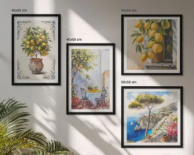 Conjunto de 4 quadros Limoeiros ao sol com moldura