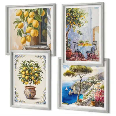 Conjunto de 4 quadros Limoeiros ao sol com moldura