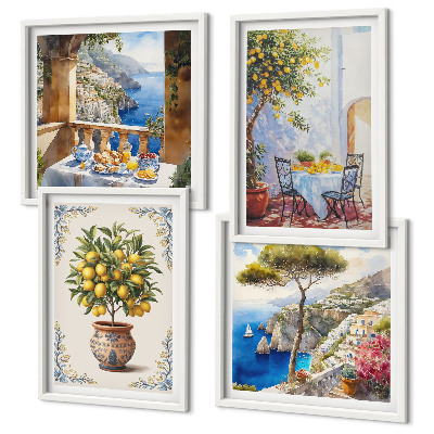 Conjunto de 4 quadros com moldura mesa de limão-do-mar