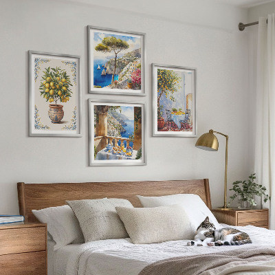 Conjunto de 4 quadros com moldura mesa de limão-do-mar