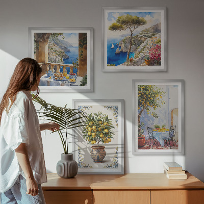 Conjunto de 4 quadros com moldura mesa de limão-do-mar
