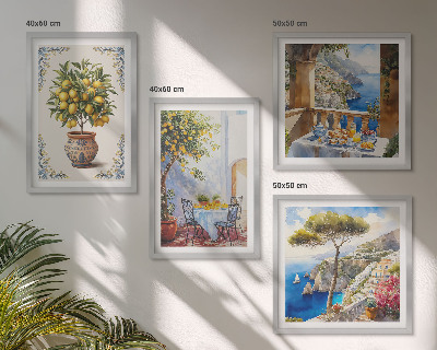 Conjunto de 4 quadros com moldura mesa de limão-do-mar