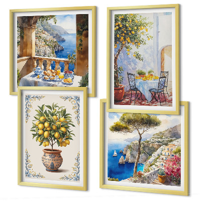 Conjunto de 4 quadros com moldura mesa de limão-do-mar
