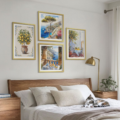Conjunto de 4 quadros com moldura mesa de limão-do-mar