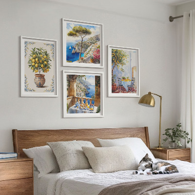 Conjunto de 4 quadros com moldura mesa de limão-do-mar